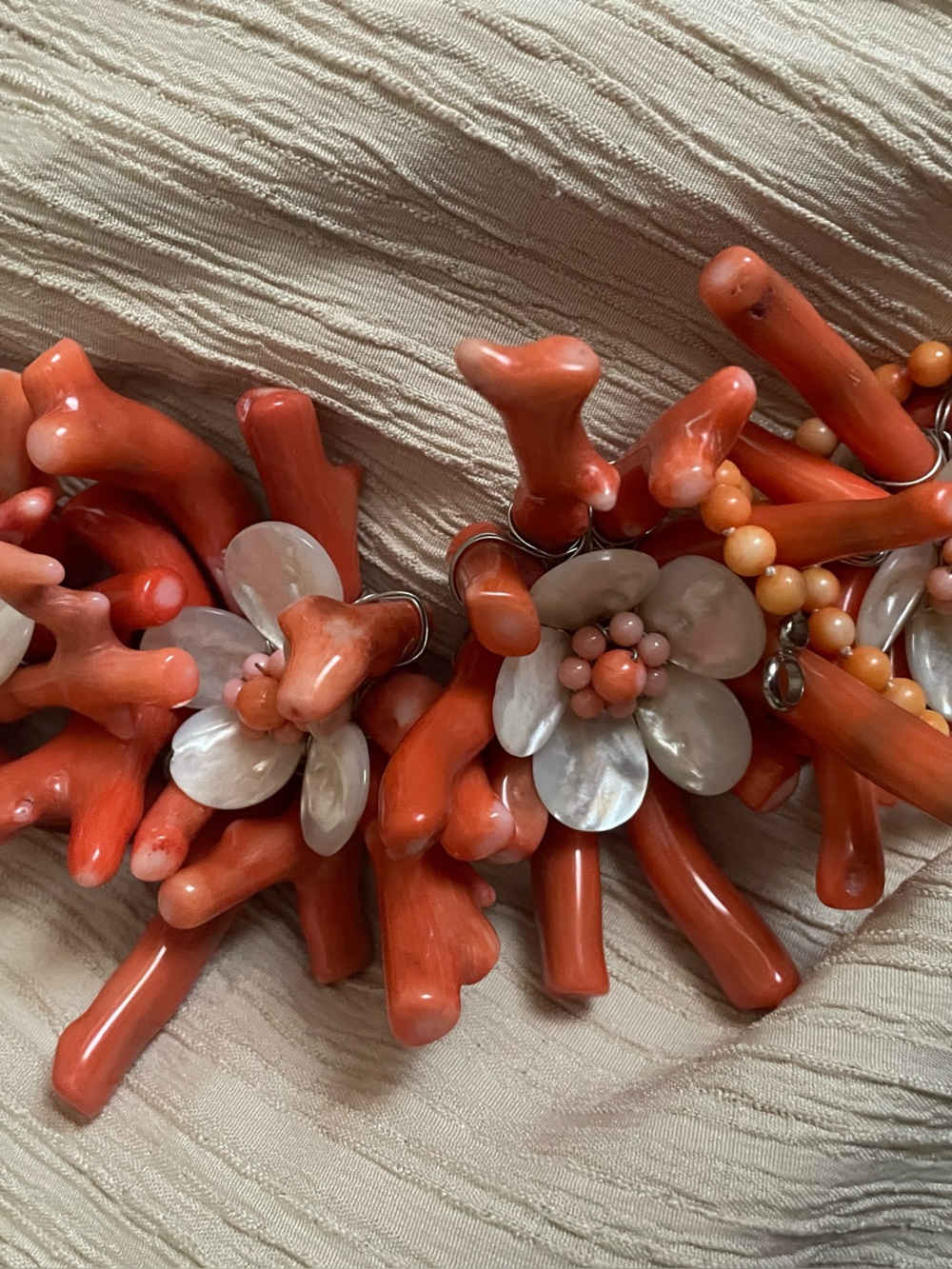 Vibrant Orange Coral Flower Statement Necklace